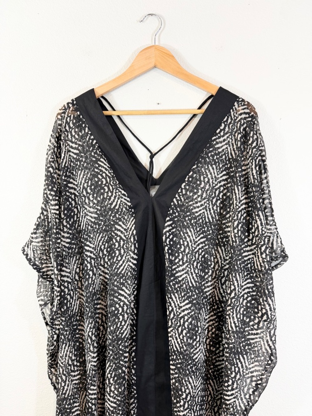 Vince Camuto Black Gray Kaftan Swim Coverup One Size Sheer Dolman Sleeve Beachy - Picture 2 of 9